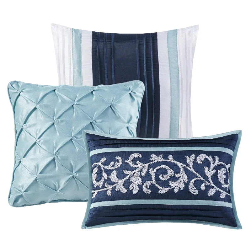 Silk - filled comforters for a luxurious and smooth touchMadison Park Elaine Navy 7 Piece Jacquard Comforter Set