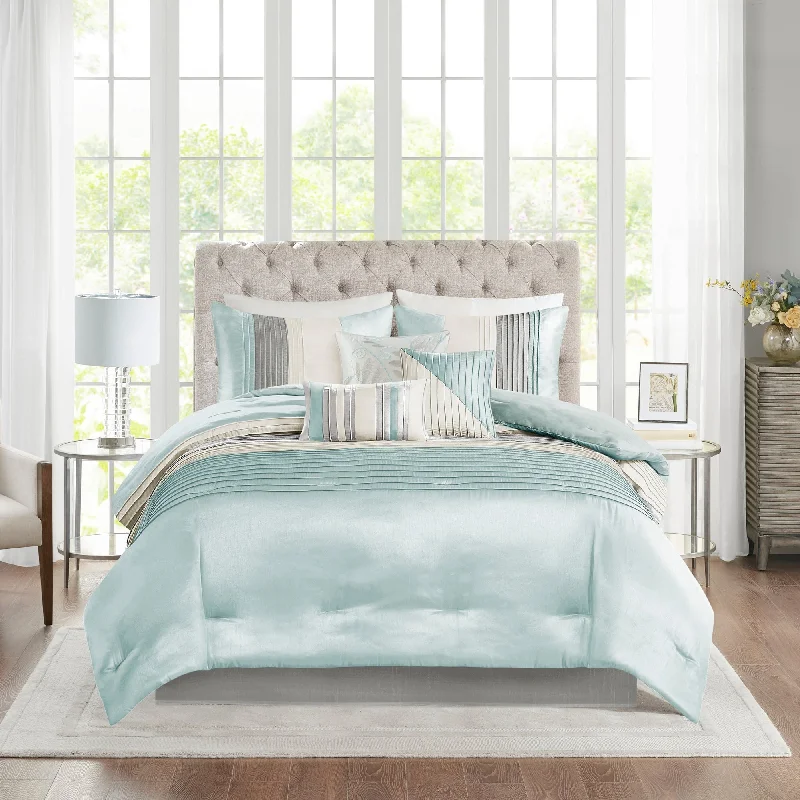 Synthetic - filled comforters like polyester for affordability and hypoallergenic propertiesMadison Park Eastridge Aqua 7-piece Comforter Set