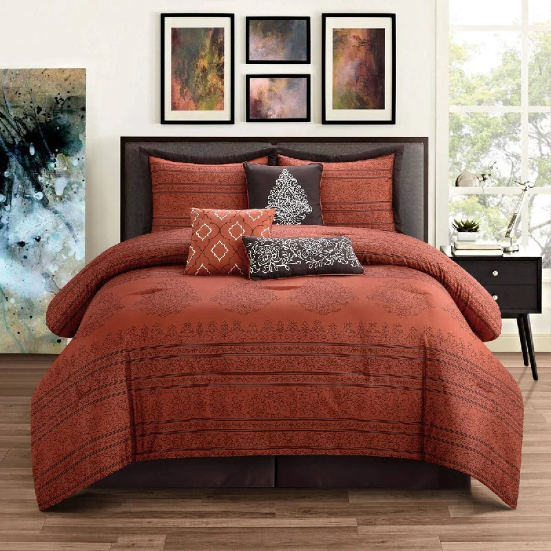 Latex - filled comforters with a bouncy texture and good supportNanshing Rhea 7 Piece Transitional Damask Comforter Set