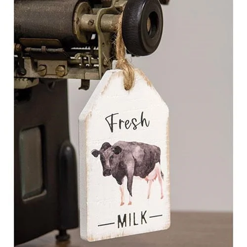 Bed skirts with a geometric print for a modern aestheticFresh Milk Cow Wood Tag