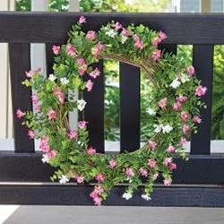 Bed skirts with a retro - style patternPink & White Wildflower & Twig Wreath