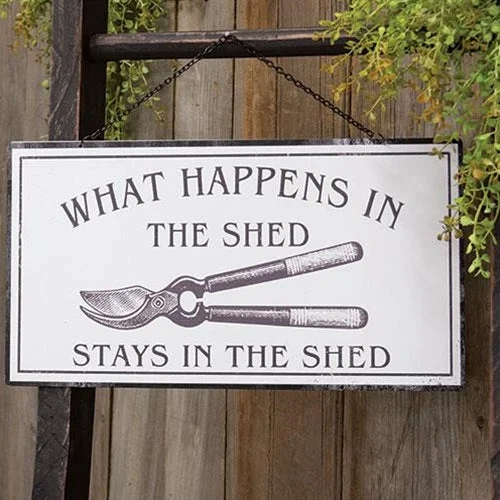 Bed skirts in neutral colors for easy pairingWhat Happens In The Shed Metal Hanging Sign Bed skirts in neutral colors for easy pairingWhat Happens In The Shed Metal Hanging Sign