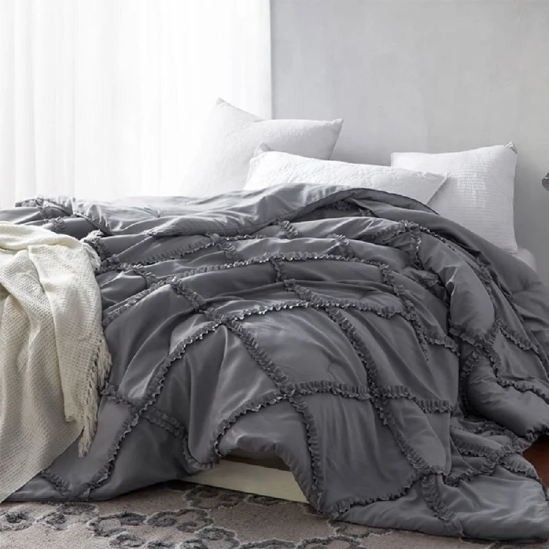 Synthetic - filled comforters like polyester for affordability and hypoallergenic propertiesBYB Alloy Grey Gathered Ruffles Handcrafted Series Comforter (Shams Not Included)