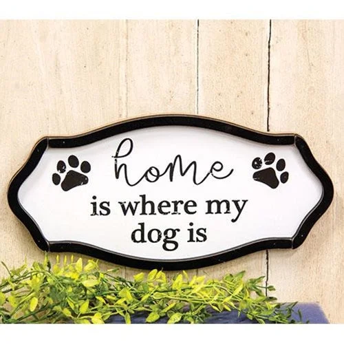 Full - size bed skirts with a gathered fabricHome is Where My Dog is Distressed Pawprint Sign