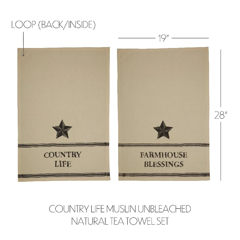 Bed skirts with a contemporary styleFarmhouse Star Country Life Muslin Unbleached Natural Tea Towel Set of 2 19x28