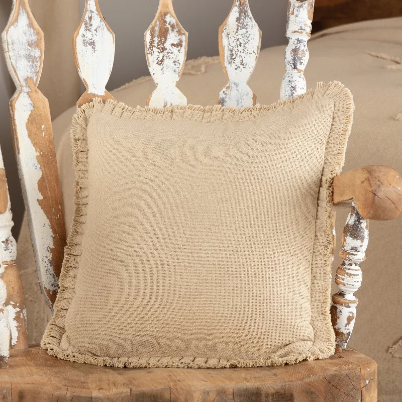 Bolster Pillows for Sofa DecorationBurlap Vintage Tan Ruffled Fringed Pillow 18"
