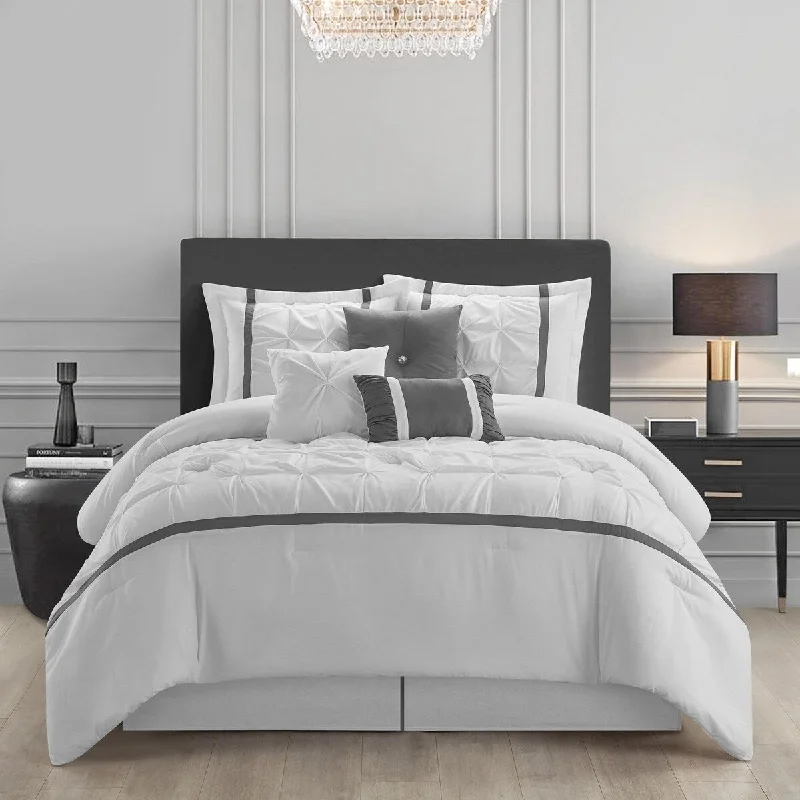 Full - size comforters suitable for full - sized beds in guest rooms or small bedroomsNanshing Regala 7 Piece Minimalist Pinch Pleat Comforter Set
