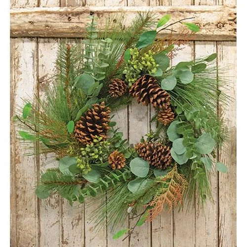 Bed skirts with a modern art - inspired printLg Pine w/Leaf Wreath 22"