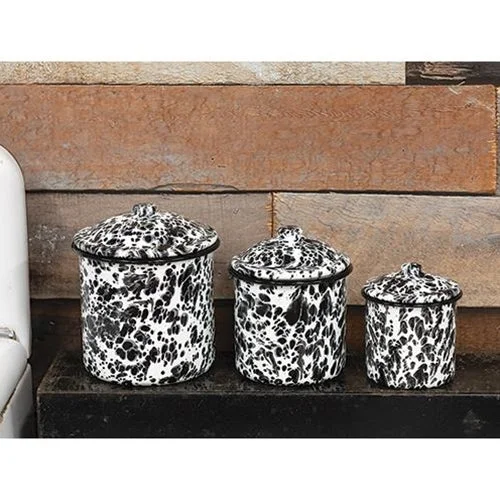 Bed skirts with a jacquard weave for a textured look3/Set Black Splatter Enamel Canisters Bed skirts with a jacquard weave for a textured look3/Set Black Splatter Enamel Canisters