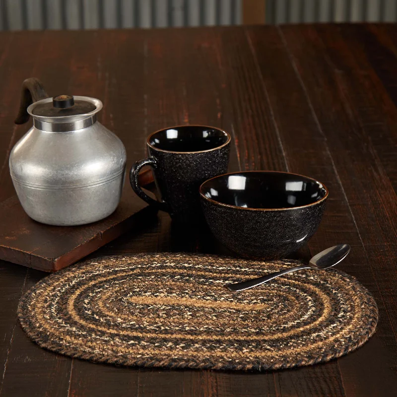 Bed skirts with a tie - back design for adjustabilityEspresso Jute Oval Placemat 10x15