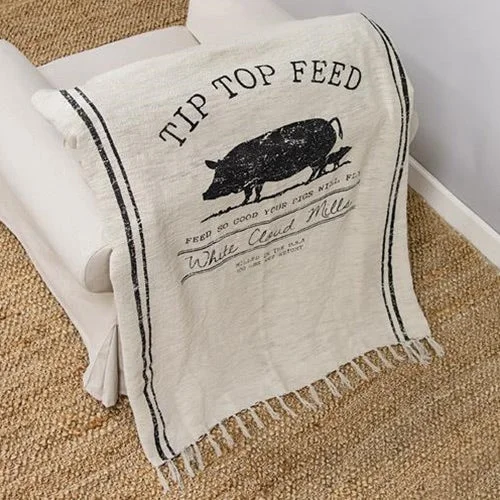 Bed skirts with a tie - back design for adjustabilityTip Top Feed Farmhouse Throw