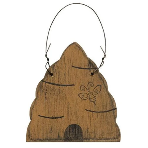 Bed skirts with a geometric cut - out designWooden Beehive Ornament