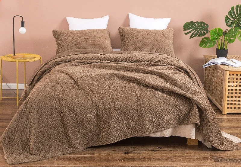 rustic farmhouse bedspreads with patchwork designs for a cozy feelDaDalogy Bedding Coffee Spice Brown Velour Corduroy Bedspread Set - Queen Size (JHW-952)