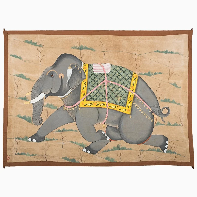 Bolster Pillows for Sofa DecorationGrey Elephant Running on Grass Tapestry