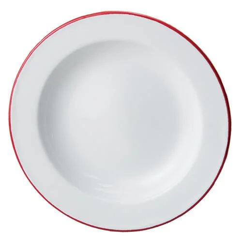 Bed skirts with a satin finish for a shiny appearanceRed Rim Enamel Salad Plate