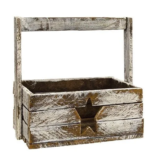 Bed skirts with a flannel material for a cozy winter optionDistressed White Lath Tote w/Star Cutout