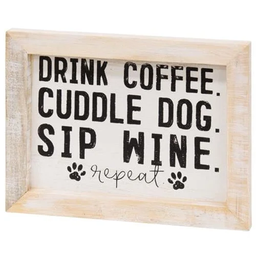 Bed skirts with a retro - style patternCoffee Dog and Wine Framed Sign