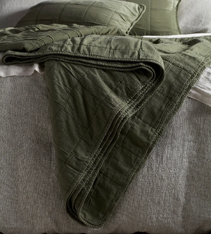 coastal style bedspreads with nautical elements like anchors and stripes for beach - themed roomsOlive Green Finn 100% Cotton Quilted Throw