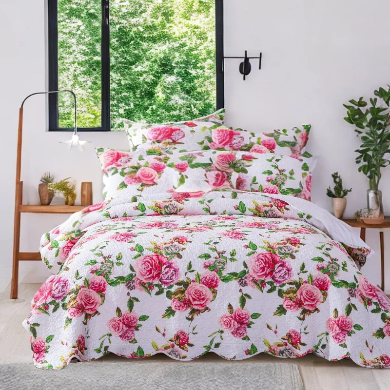 rustic farmhouse bedspreads with patchwork designs for a cozy feelDaDa Bedding Romantic Roses Lovely Spring Pink Floral Quilted Scalloped Bedspread Set (JHW879) rustic farmhouse bedspreads with patchwork designs for a cozy feelDaDa Bedding Romantic Roses Lovely Spring Pink Floral Quilted Scalloped Bedspread Set (JHW879)