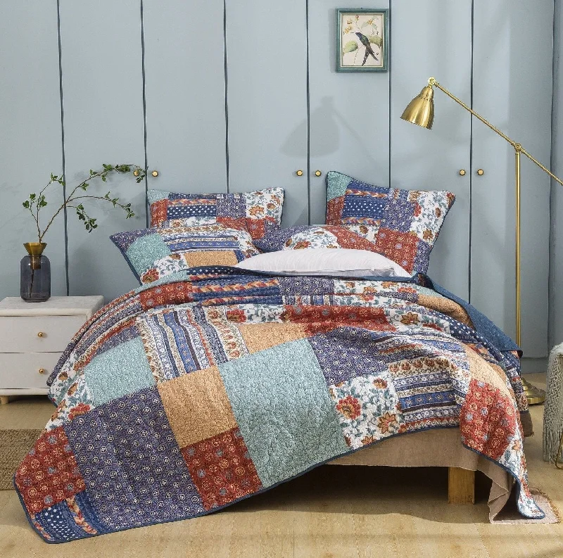 silk bedspreads with a luxurious and smooth textureDaDa Bedding Bohemian Vibes Mediterranean Blue Floral Patchwork Quilted Bedspread Set (JHW878) silk bedspreads with a luxurious and smooth textureDaDa Bedding Bohemian Vibes Mediterranean Blue Floral Patchwork Quilted Bedspread Set (JHW878)
