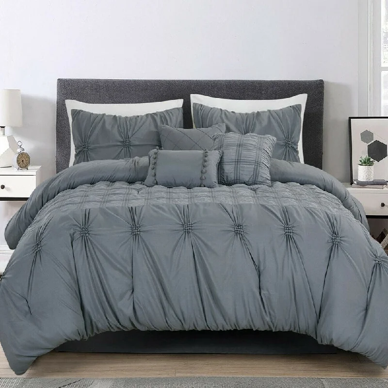 Synthetic - filled comforters like polyester for affordability and hypoallergenic properties7 Piece Comforter Set Embroidered Design Microfiber King Grey