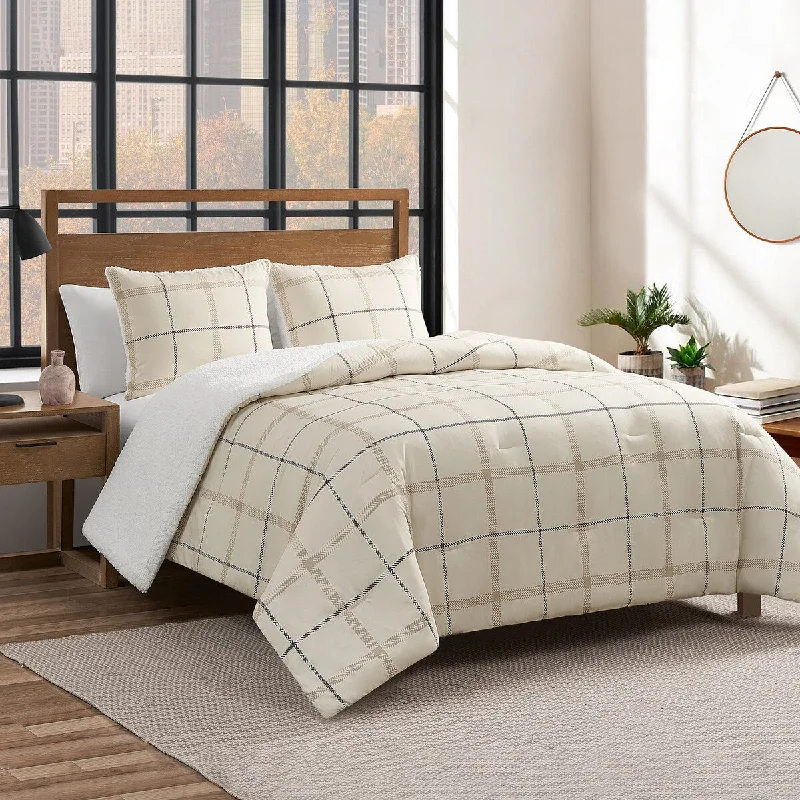 Synthetic - filled comforters like polyester for affordability and hypoallergenic propertiesLucky Brand Plaid Sherpa Reversible Comforter Sets