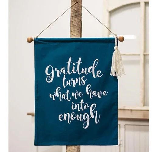 Bed skirts with a vintage - inspired patternGratitude Fabric Wall Hanging
