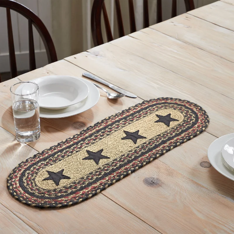 Bed skirts with a geometric print for a modern aestheticColonial Star Jute Oval Runner 8x24
