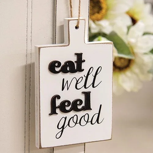 Bed skirts with a geometric cut - out designDistressed Eat Well Feel Good Cutting Board Ornament Bed skirts with a geometric cut - out designDistressed Eat Well Feel Good Cutting Board Ornament