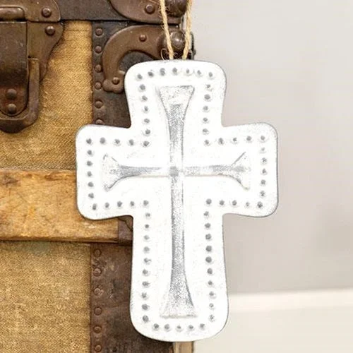 Bed skirts with a damask pattern for an elegant lookDistressed Metal Cross Dotted Ornament
