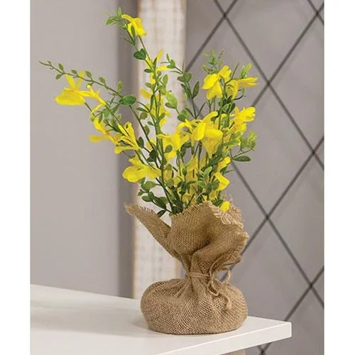 Full - size bed skirts with a gathered fabricYellow Tabletop Wildflowers w/Burlap Base