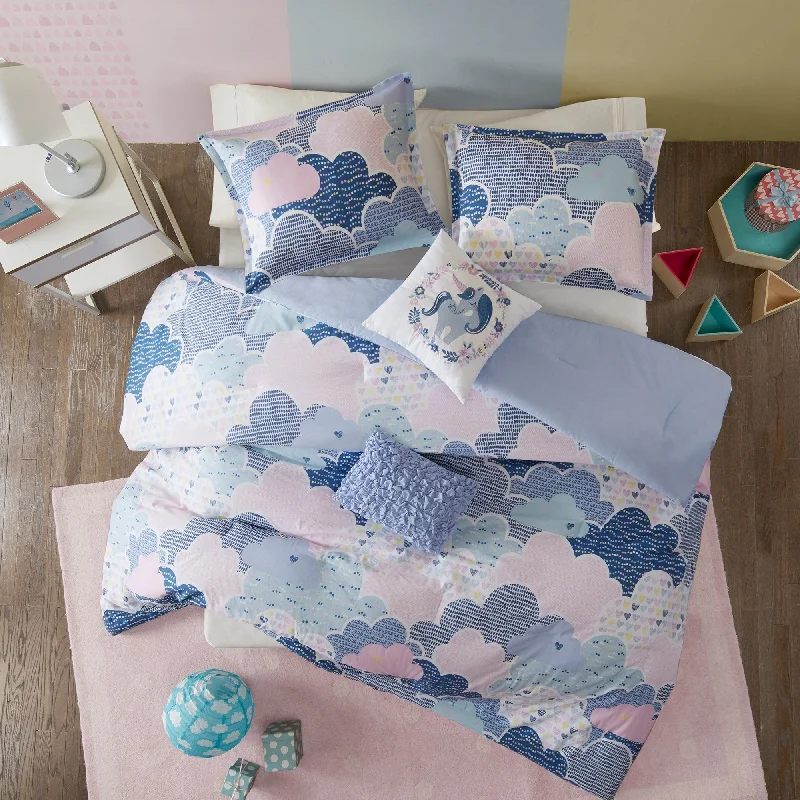 Bolster Pillows for Sofa DecorationIntelligent Design Kids Bliss Blue Cotton 5-piece Duvet Cover Set