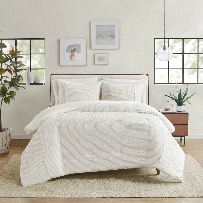Cotton - filled comforters for a breathable and natural sleep experienceBeautyrest Apollo 3 Piece Striped Seersucker Oversized Comforter Set