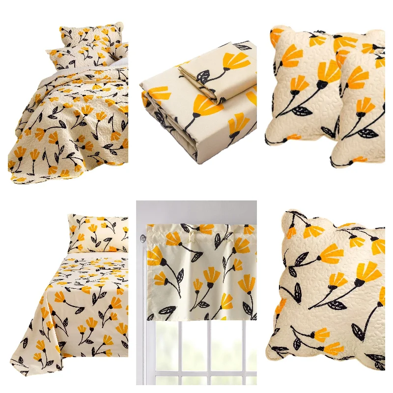 country style bedspreads with floral prints and gingham accents for a homely feelDaDa Bed in a Bag Bundle Set - Yellow Fleur Botanical Ivory Tan Floral Bedding Set (18112) country style bedspreads with floral prints and gingham accents for a homely feelDaDa Bed in a Bag Bundle Set - Yellow Fleur Botanical Ivory Tan Floral Bedding Set (18112)