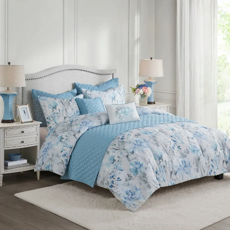 Down - filled comforters for supreme warmth and lightnessMadison Park Zayden Blue 8 Piece Printed Seersucker Comforter and Quilt Set Collection
