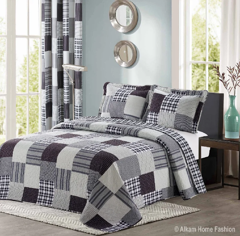 country style bedspreads with floral prints and gingham accents for a homely feelBlack and Grey Modern Plaid Bedspread and Pillow Sham Set country style bedspreads with floral prints and gingham accents for a homely feelBlack and Grey Modern Plaid Bedspread and Pillow Sham Set