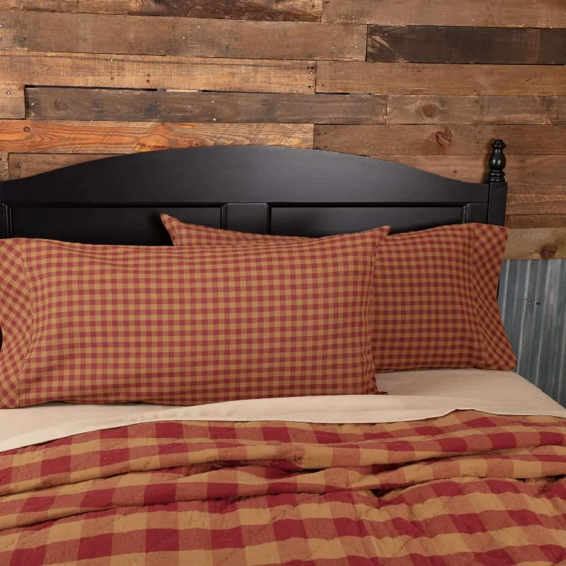 Cotton Pillows for Natural ComfortBurgundy Check King Pillow Case Set of 2 21x40 VHC Brands