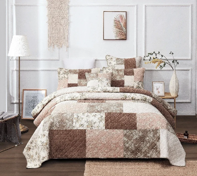 mid - century modern bedspreads with iconic shapes and colors for a stylish spaceDaDa Bedding Dusty Rose Taupe Beige Brown Floral Cottage Patchwork Quilted Bedspread Set (JHW-866) mid - century modern bedspreads with iconic shapes and colors for a stylish spaceDaDa Bedding Dusty Rose Taupe Beige Brown Floral Cottage Patchwork Quilted Bedspread Set (JHW-866)