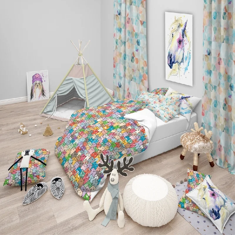 Lumbar Support Pillows for Car SeatsDesignart 'Funny Cat'S Heads Pattern' Modern kids Bedding Set - Duvet Cover & Shams