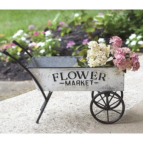 Bed skirts with a damask pattern for an elegant lookVintage Flower Market Cart