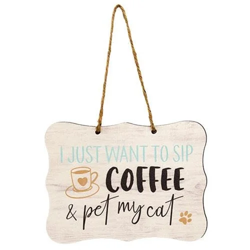 Bed skirts with a nautical themeI Just Want to Sip Coffee & Pet My Cat Ribbon Sign 8" x 6"
