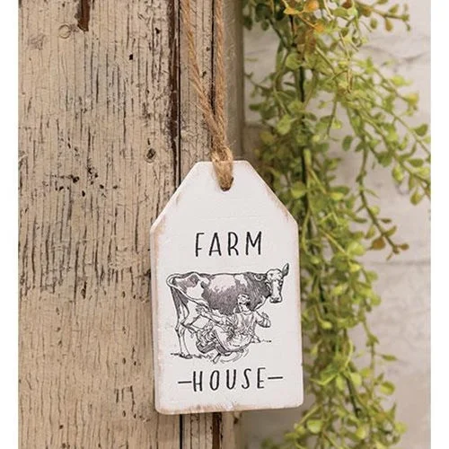 Bed skirts with a Christmas - themed patternFarm House Milking Cow Wood Tag
