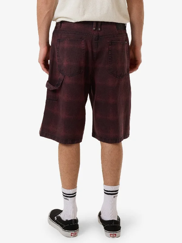 Big Slacker Barrio Check Denim Short - Deep Plum