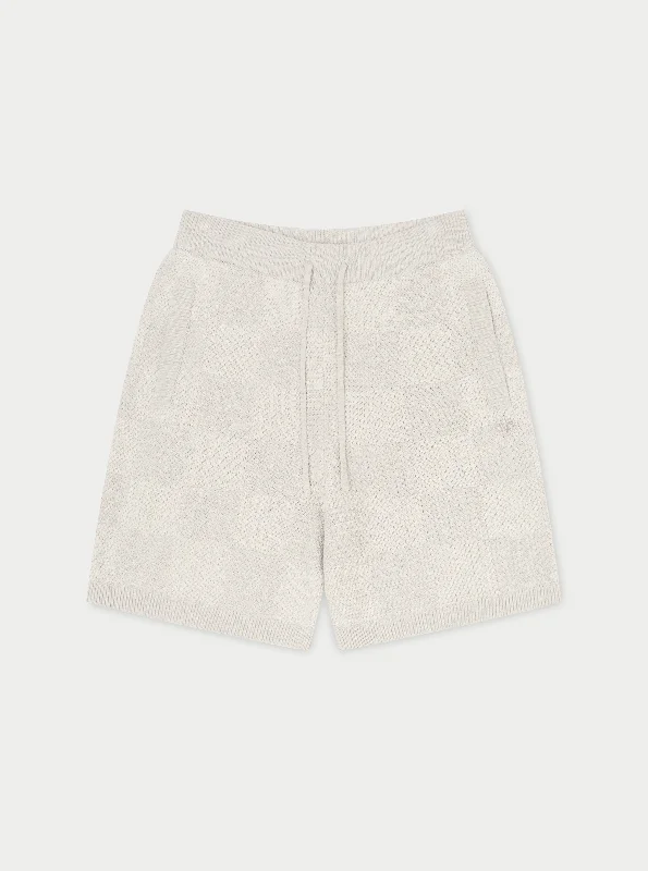 KNITTED CHECKERBOARD SHORTS - GREY