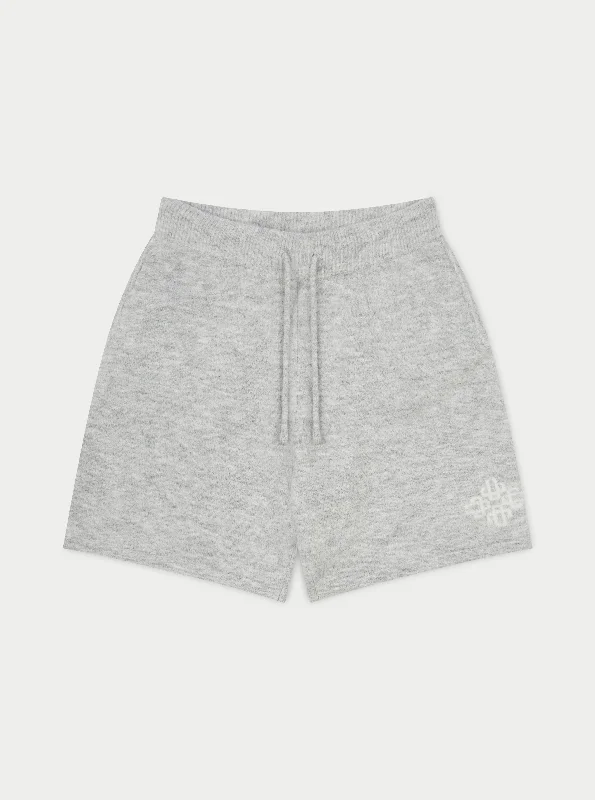 LIGHTWEIGHT FLUFFY KNIT EMBLEM SHORTS - GREY MARL