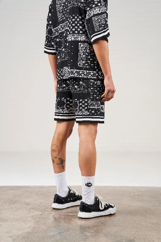 PAISLEY KNITTED SHORTS - BLACK