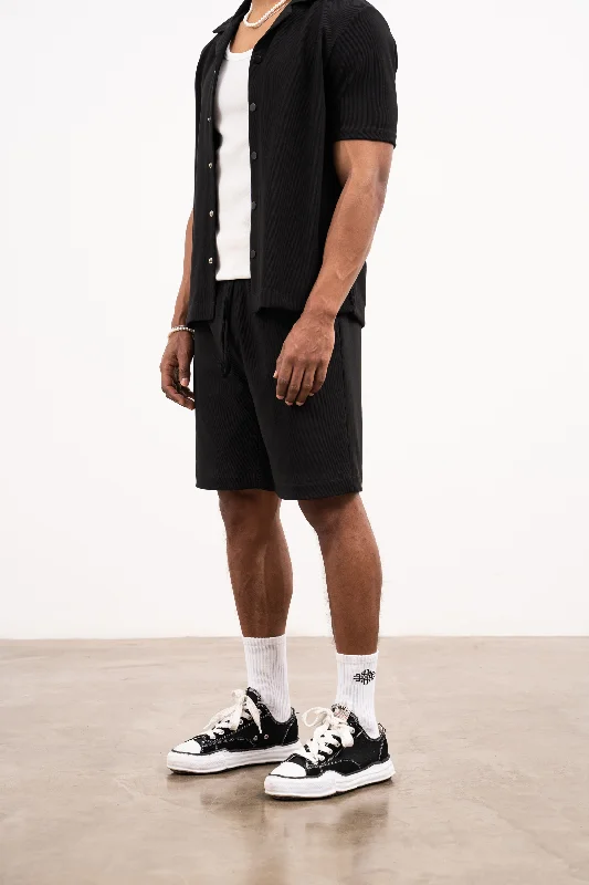 RIB TEXTURED SHORTS - BLACK