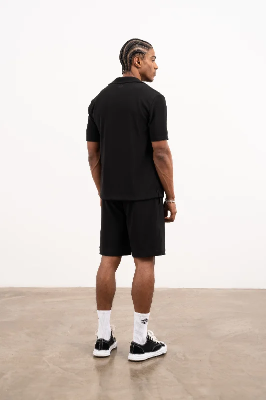 RIB TEXTURED SHORTS - BLACK