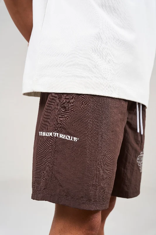 COPYRIGHT EMBLEM MID LENGTH SWIM SHORTS - BROWN