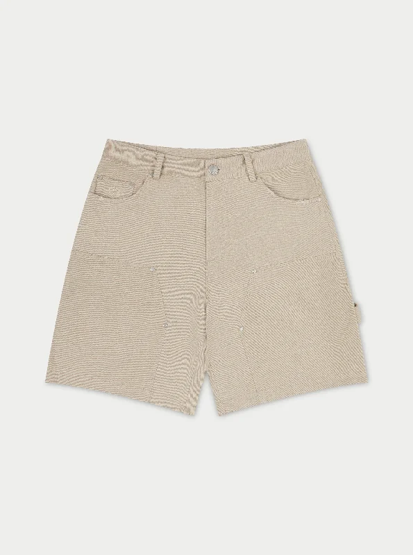 TWILL RIVET CARPENTER SHORTS - BEIGE